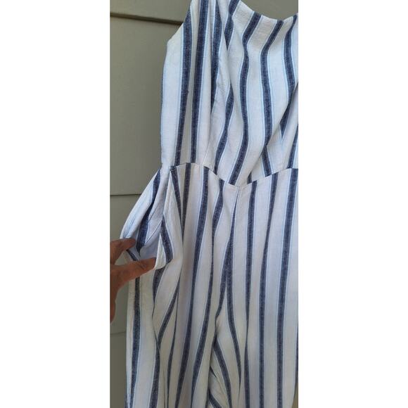 Old Navy Linen Blend Wide Leg Cropped Stripped Jumpsuit White-Blue Size M - Picture 4 of 9